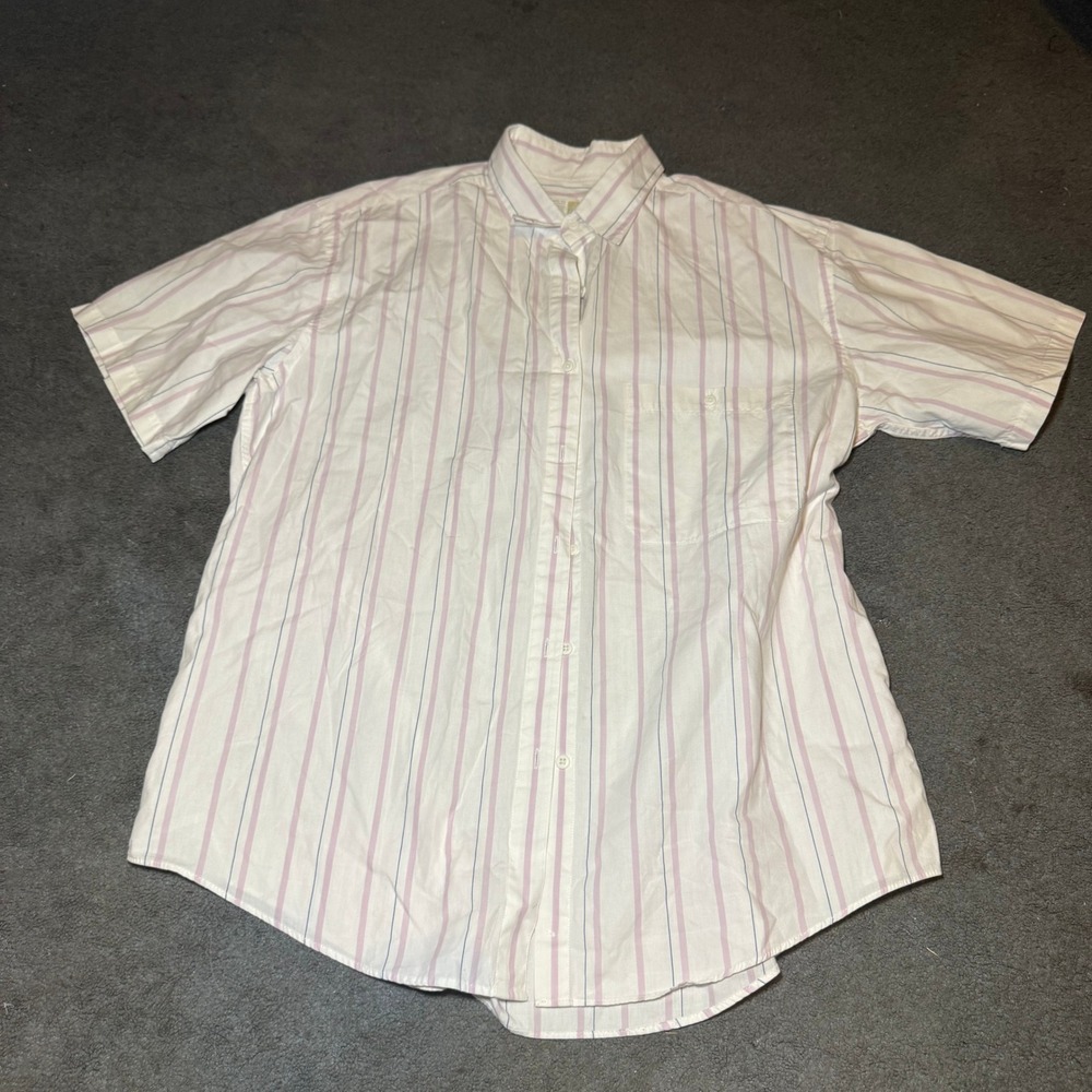 Vintage The North Face Red Abalone Striped Cotton Short Sleeve Shirt Pink Large